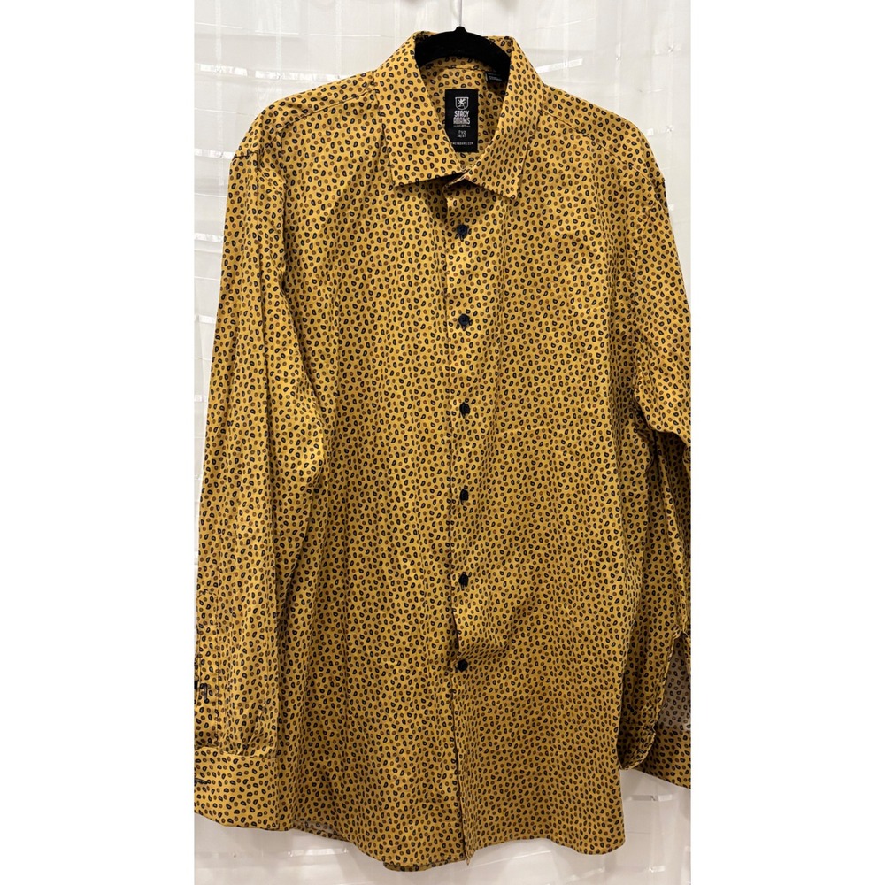 Stacy‎ Adams Mens Mustard Yellow Paisley Floral Button Down Shirt 17.5 36/37